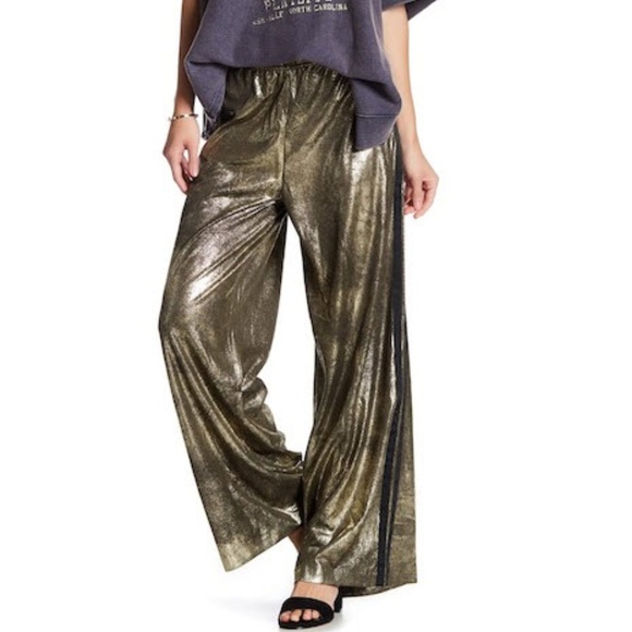 Free People Pants - Free People Wide Leg Gold/Green Track Pant M
